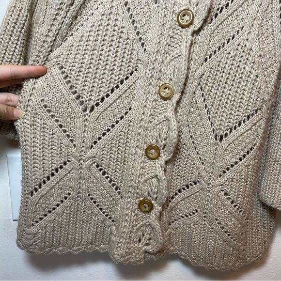 SUNDANCE Alpaca/Acrylic Open Knit 3/4 Sleeve Cardigan Sweater Brown Sz Small - Picture 7 of 12